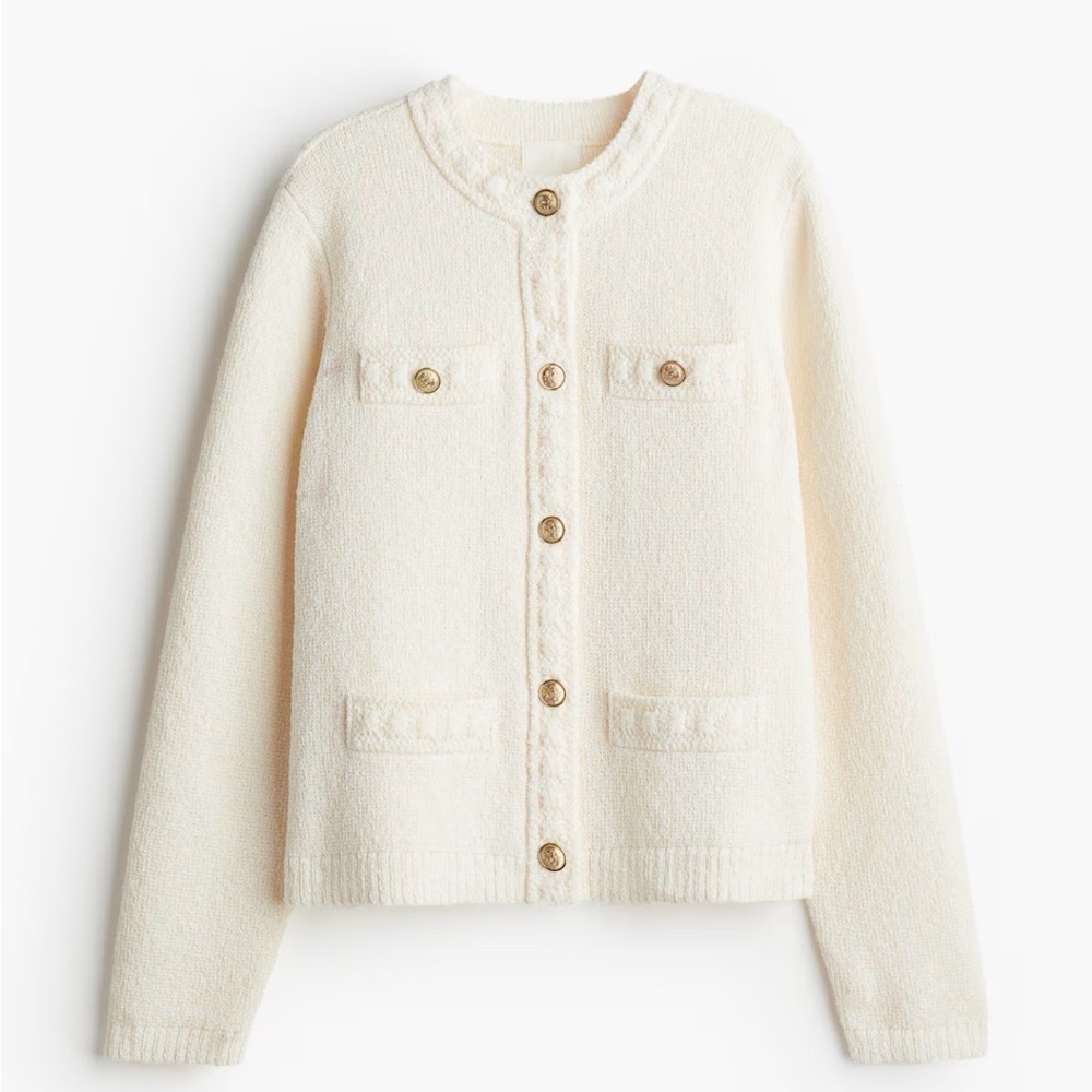 H&M Cream Bouclé Knit Cardigan with Gold Buttons - Picture 1 of 9